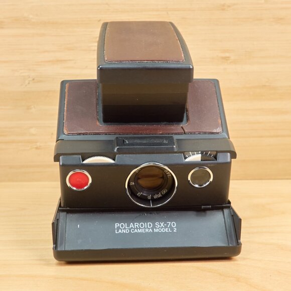 Vintage 70s Polaroid SX-70 Model 2 Land Camera, Black Body with Brown Leather - Picture 6 of 10